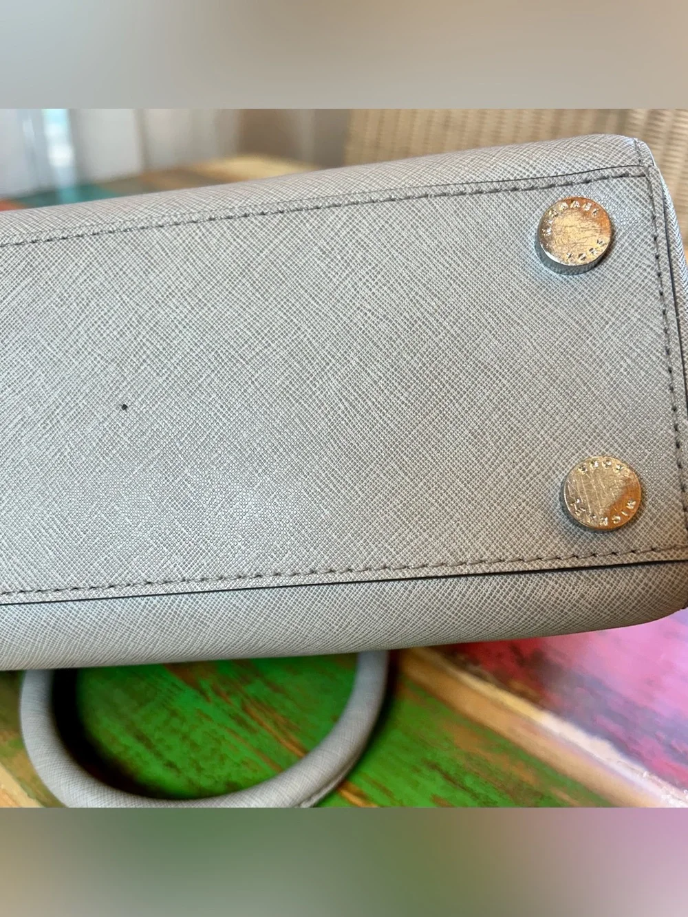 Michael Kors Small Sutton Saffiano Leather Satchel Bag Pearl Grey EUC